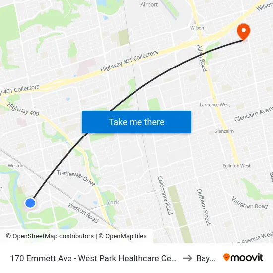 170 Emmett Ave - West Park Healthcare Centre - Main Entrance to Baycrest map