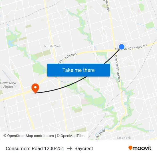 Consumers Road 1200-251 to Baycrest map