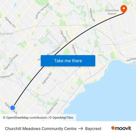 Churchill Meadows Community Centre to Baycrest map