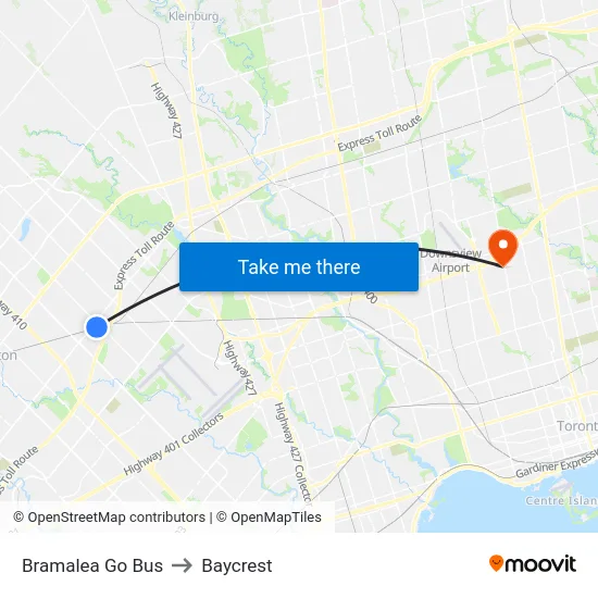 Bramalea Go Bus to Baycrest map
