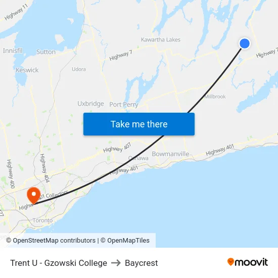 Trent U - Gzowski College to Baycrest map