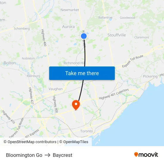Bloomington Go to Baycrest map