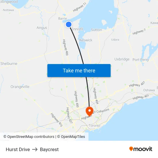Hurst Drive to Baycrest map