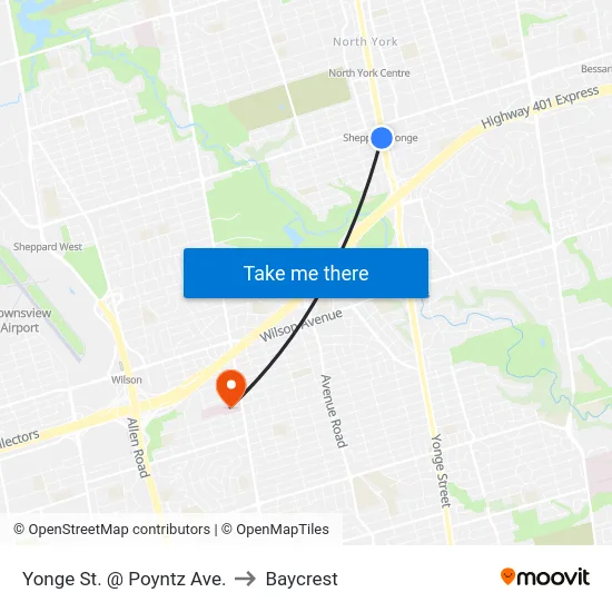 Yonge St. @ Poyntz Ave. to Baycrest map