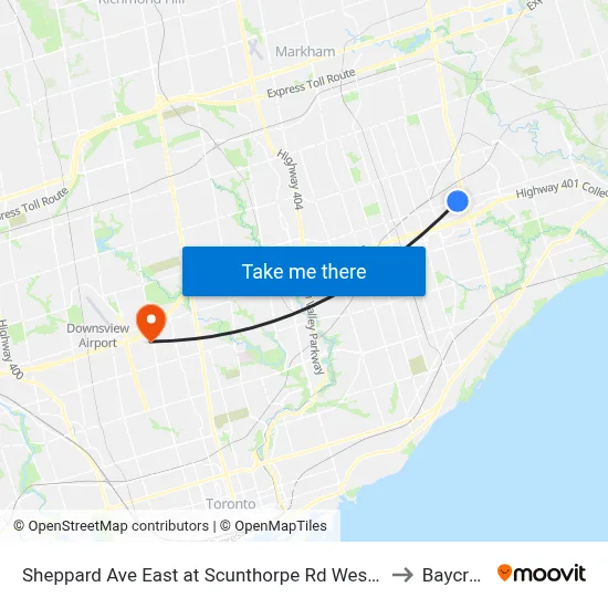 Sheppard Ave East at Scunthorpe Rd West Side to Baycrest map