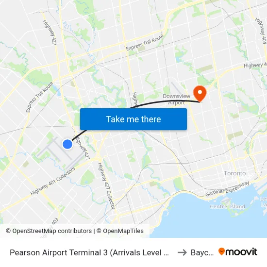 Pearson Airport Terminal 3 (Arrivals Level Columns C8-C12) to Baycrest map