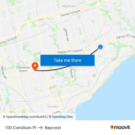 100 Consilium Pl to Baycrest map