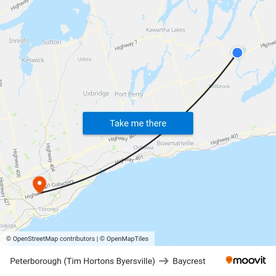 Peterborough (Tim Hortons Byersville) to Baycrest map