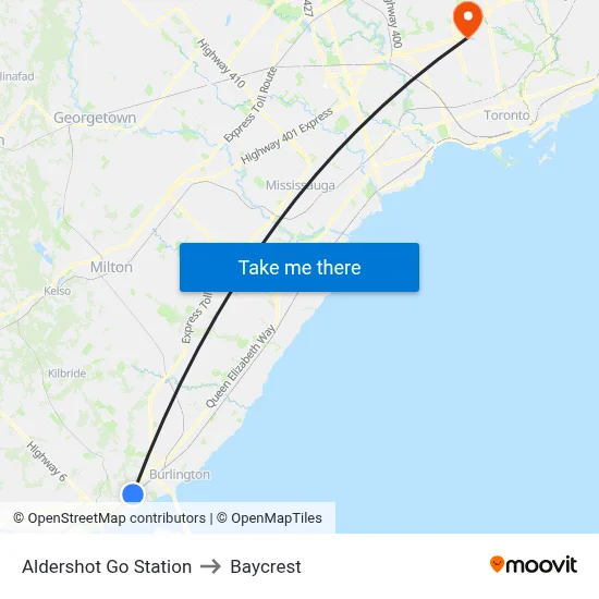 Aldershot Go Station to Baycrest map