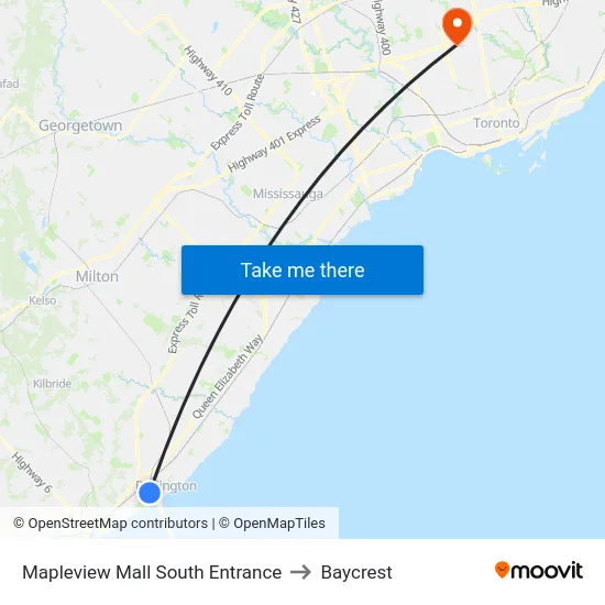 Mapleview Mall South Entrance to Baycrest map
