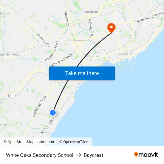 White Oaks Secondary School to Baycrest map