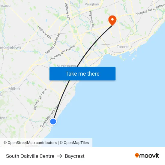 South Oakville Centre to Baycrest map