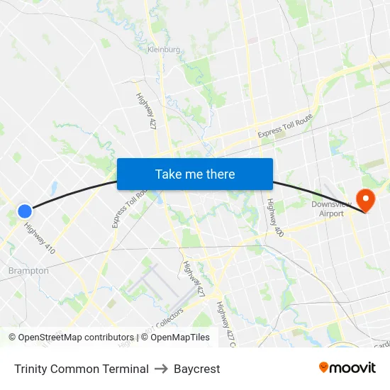 Trinity Common Terminal to Baycrest map