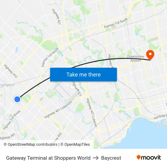 Gateway Terminal at Shoppers World to Baycrest map