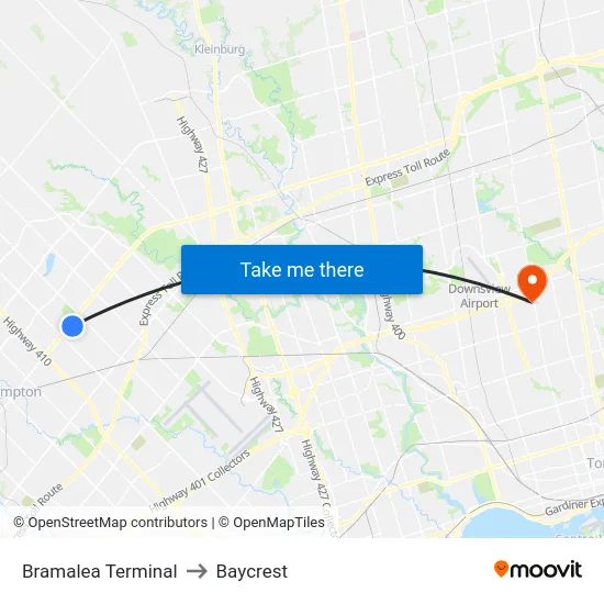 Bramalea Terminal to Baycrest map