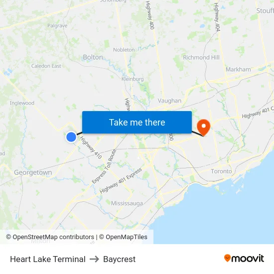 Heart Lake Terminal to Baycrest map