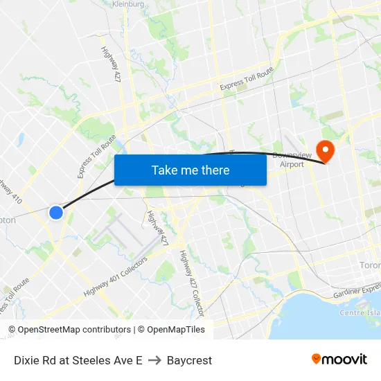 Dixie Rd at Steeles Ave E to Baycrest map