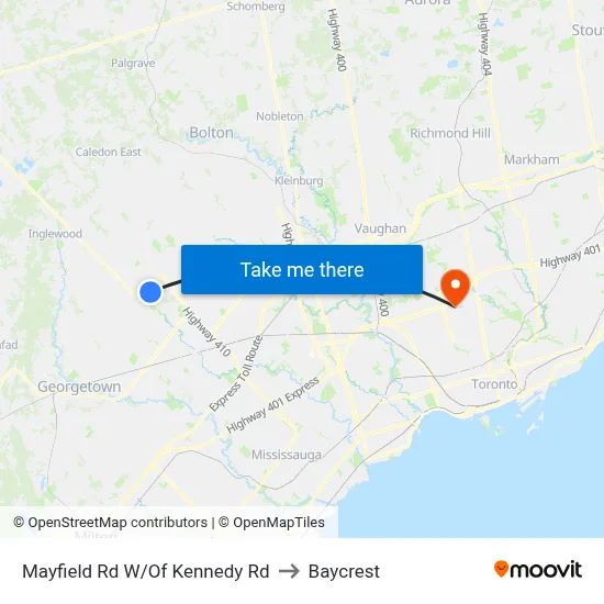Mayfield Rd W/Of Kennedy Rd to Baycrest map