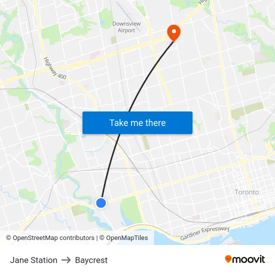 Jane Station to Baycrest map