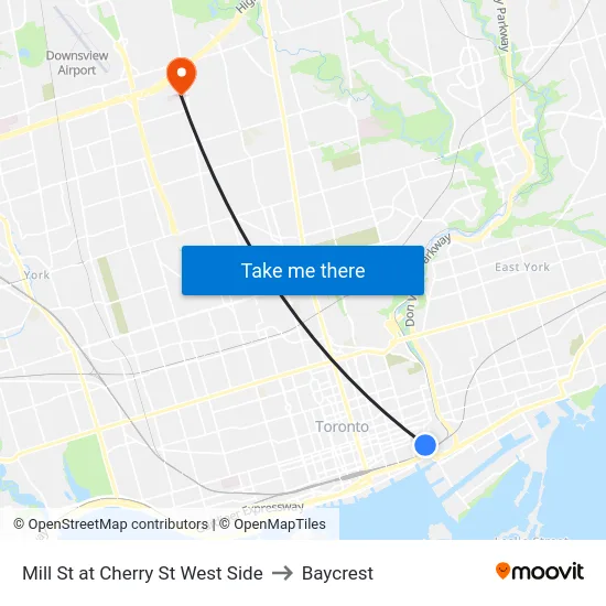 Mill St at Cherry St West Side to Baycrest map