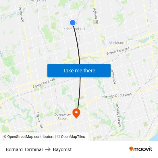 Bernard Terminal to Baycrest map