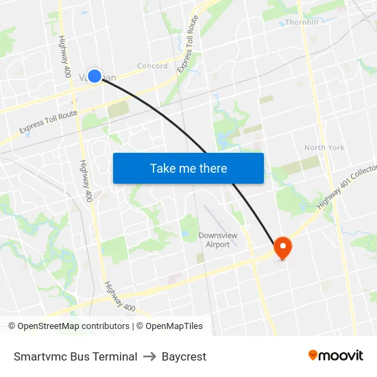 Smartvmc Bus Terminal to Baycrest map