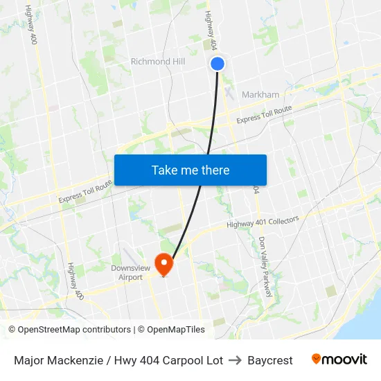 Major Mackenzie / Hwy 404 Carpool Lot to Baycrest map