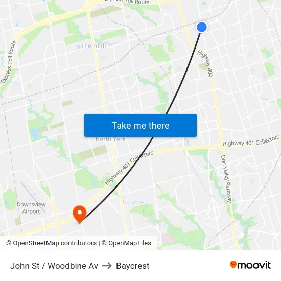 John St / Woodbine Av to Baycrest map