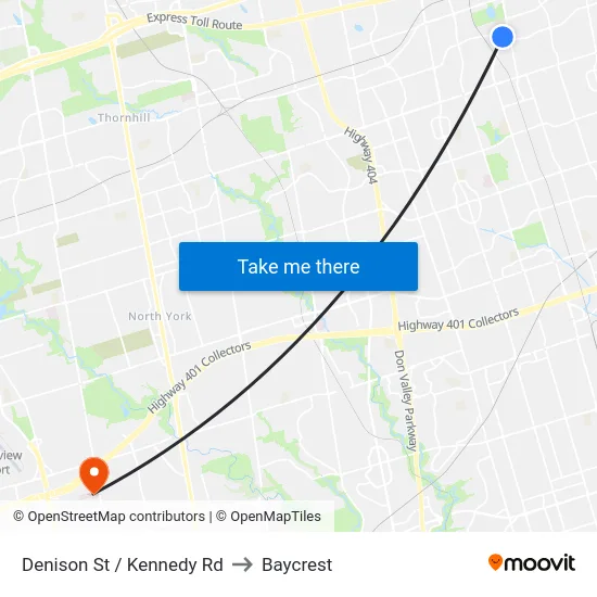 Denison St / Kennedy Rd to Baycrest map
