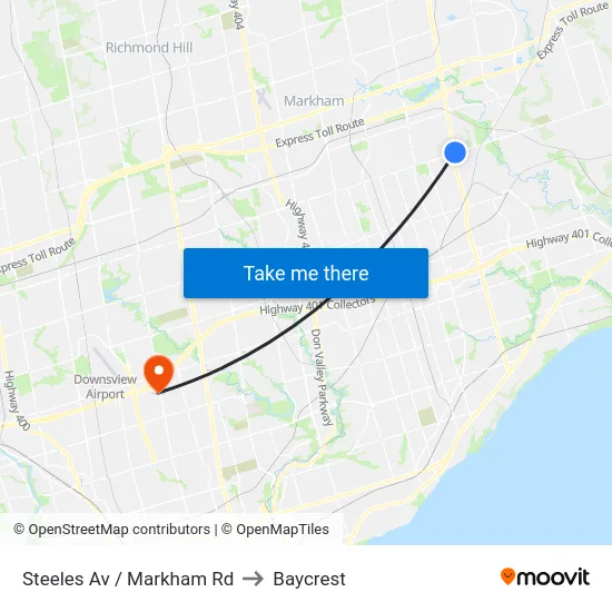 Steeles Av / Markham Rd to Baycrest map