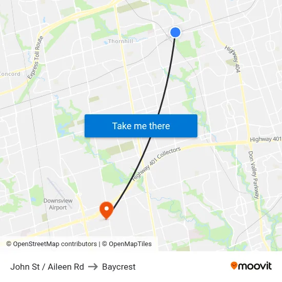 John St / Aileen Rd to Baycrest map