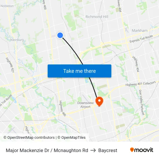 Major Mackenzie Dr / Mcnaughton Rd to Baycrest map