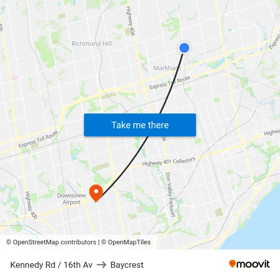 Kennedy Rd / 16th Av to Baycrest map