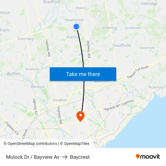 Mulock Dr / Bayview Av to Baycrest map