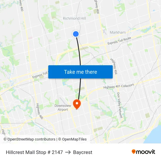 Hillcrest Mall Stop # 2147 to Baycrest map