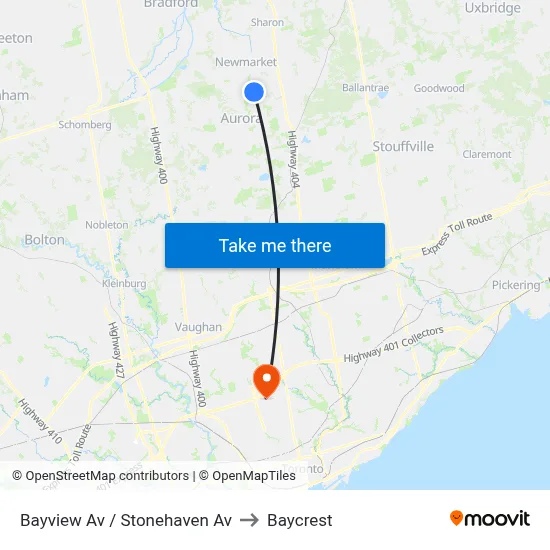 Bayview Av / Stonehaven Av to Baycrest map