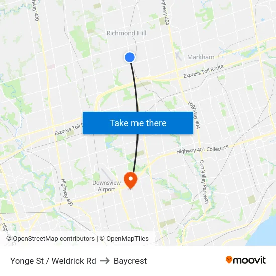 Yonge St / Weldrick Rd to Baycrest map
