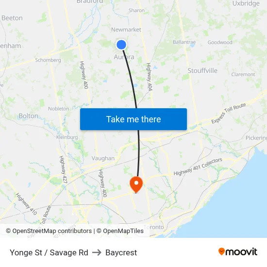 Yonge St / Savage Rd to Baycrest map