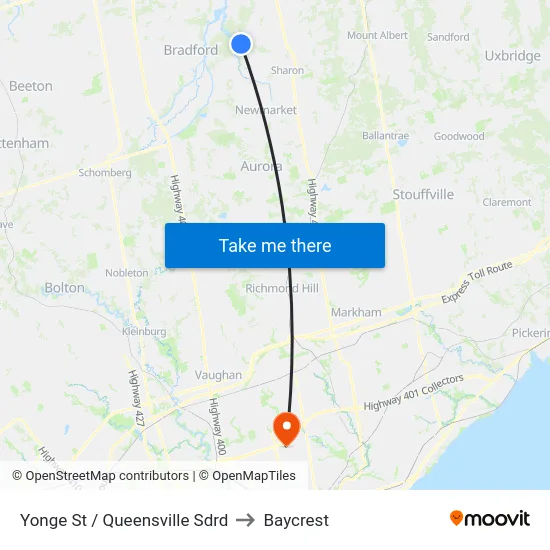 Yonge St / Queensville Sdrd to Baycrest map