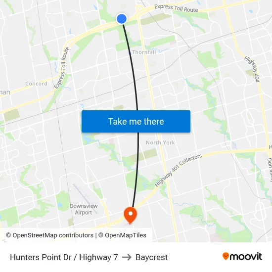 Hunters Point Dr / Highway 7 to Baycrest map