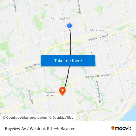 Bayview Av / Weldrick Rd to Baycrest map