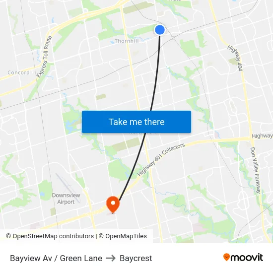 Bayview Av / Green Lane to Baycrest map