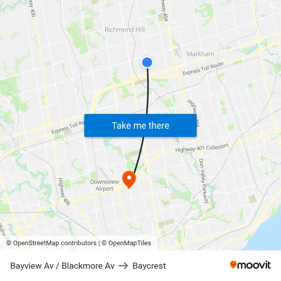Bayview Av / Blackmore Av to Baycrest map