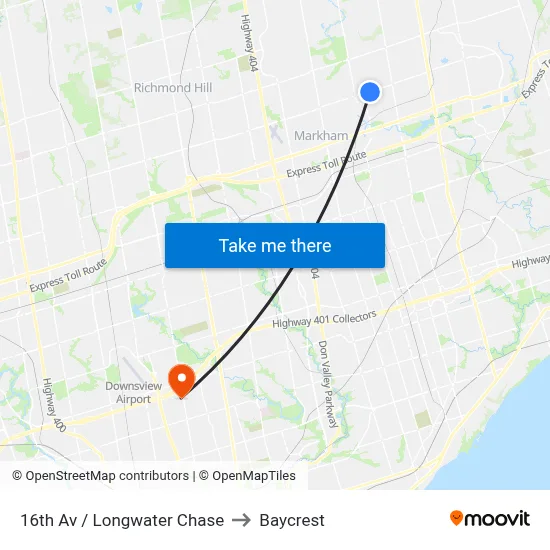 16th Av / Longwater Chase to Baycrest map
