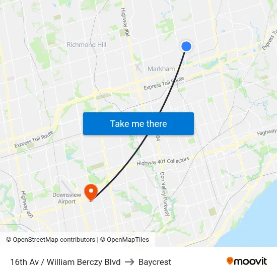 16th Av / William Berczy Blvd to Baycrest map