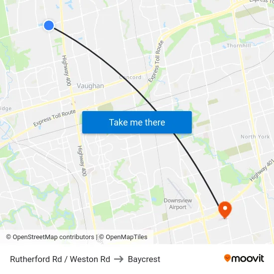 Rutherford Rd / Weston Rd to Baycrest map
