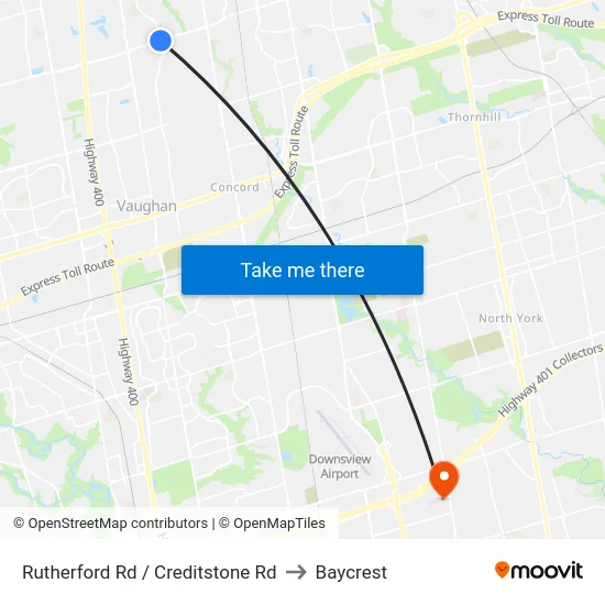 Rutherford Rd / Creditstone Rd to Baycrest map