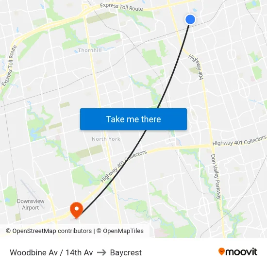 Woodbine Av / 14th Av to Baycrest map