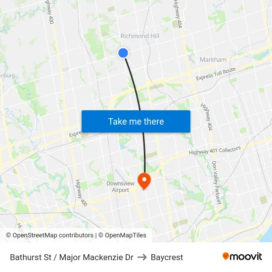 Bathurst St / Major Mackenzie Dr to Baycrest map