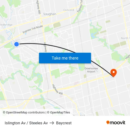 Islington Av / Steeles Av to Baycrest map